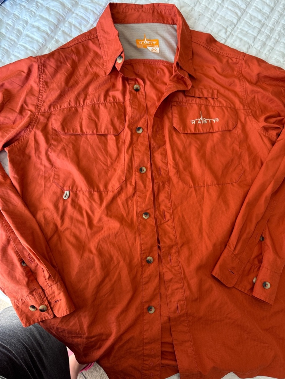 Habitat Men's Casual Button-Down Shirt in Rust Orange